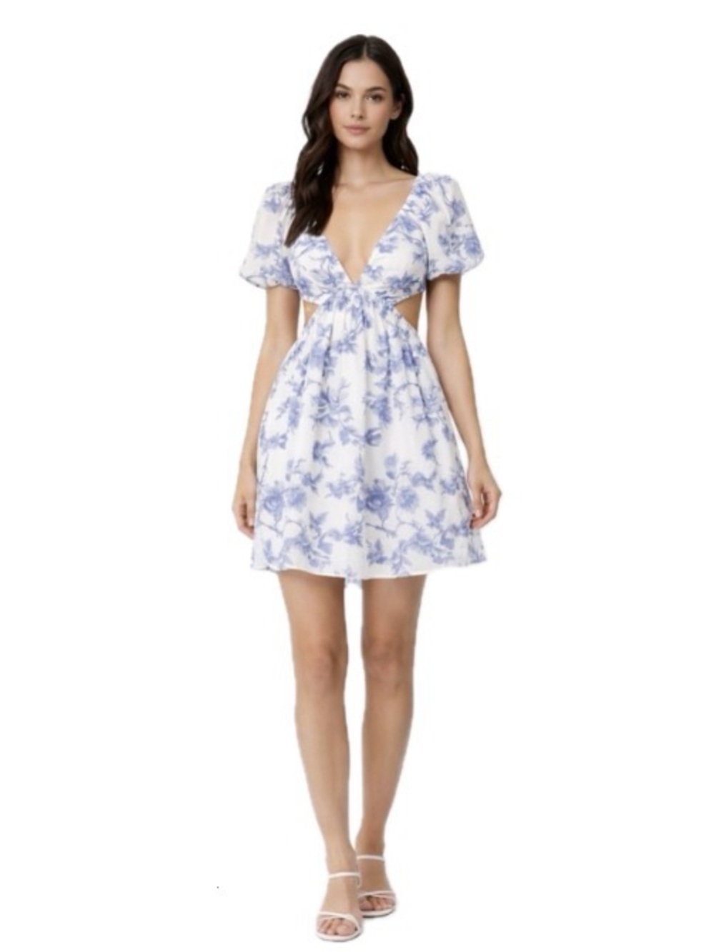 Bardot, Blue & White Floral Cutout Mini Dress Cotton, Size M EUC